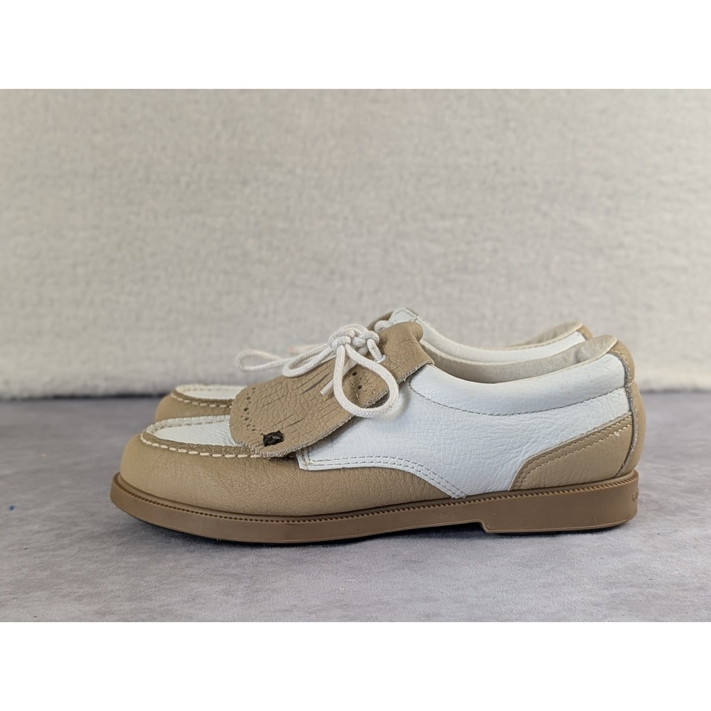 Eastland Womens 7.5 W Leather Golf Shoes Tan White Kiltie Oxford Spiked 1033N